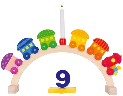 Goki tren de cumpleaños de madera portavelas con 5 vagones y números-3