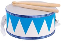 Goki tambor de madera juguete azul-blanco con baquetas
