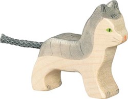 Holztiger figura de gato de madera gris pequeño juguete sostenible