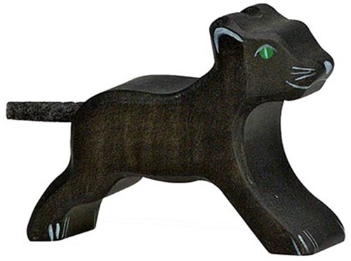 Holztiger figura de pantera de madera negra - hecha a mano y segura
