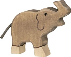 Holztiger elefante de madera pequeño figura de juego trompa arriba educativo