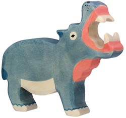 Holztiger hipopótamo de madera boca abierta - figura de juego artesanal
