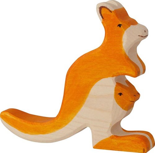 Holztiger canguro de madera con cría - figura de juego sostenible
