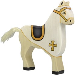 Holztiger caballo de torneo de madera blanco - figura de caballo 17 cm