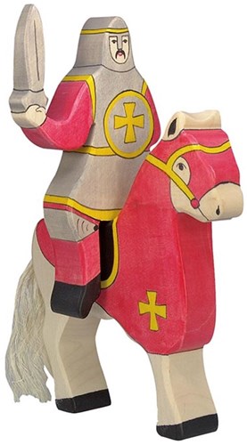 Holztiger caballero figura de madera rojo gris juguete de fantasía