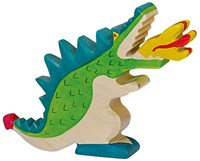 Holztiger dragón de madera verde - figura de juego para juego creativo