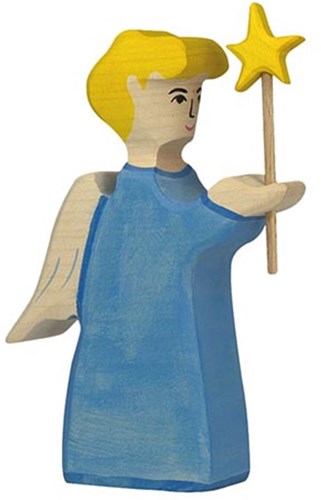 Holztiger ángel de Navidad de madera con estrella - figura artesanal