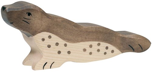 Holztiger figura de foca de madera hecha a mano pintura al agua