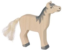 Holztiger caballo de madera figura de juego melena gris cabeza alta