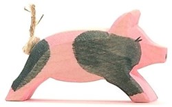 Ostheimer figura de madera cerdito manchado corriendo animal de granja