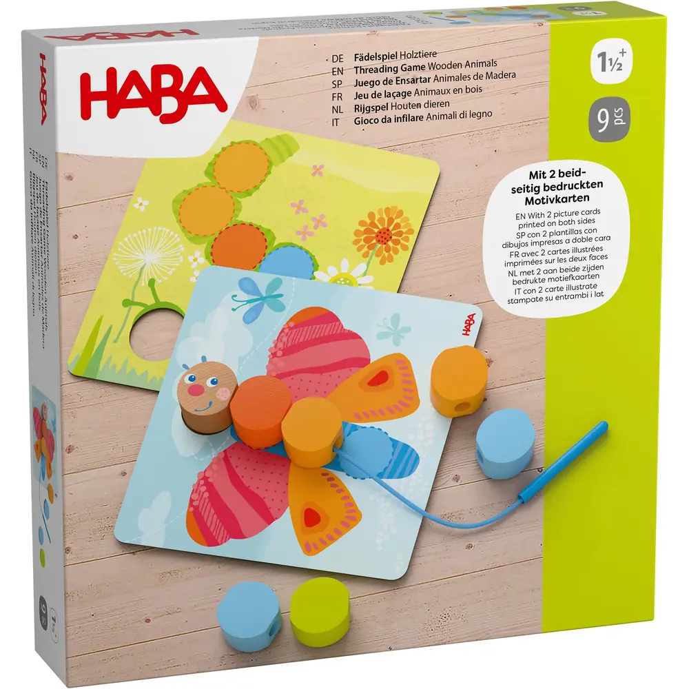 Haba juego de ensartar animales de madera juguete educativo colorido