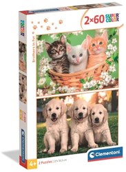 Clementoni puzzle animales 2x60 piezas Brothers in Fur para niños
