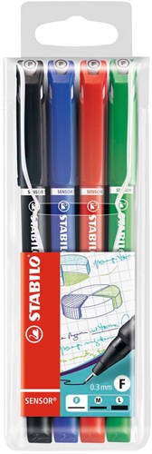 STABILO Fineliner Sensor 0,3 mm - Set de 4 Bolígrafos de Colores