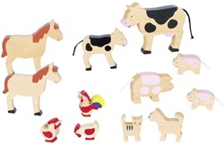 Goki animales de granja de madera - set de 12 figuras de juguete
