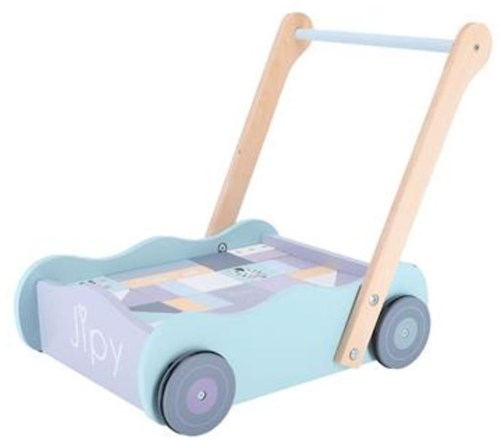 Jipy carro de bloques de madera - andador con bloques azul para bebés