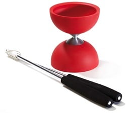 Rubber Diabolo met Aluminium Stokken - Rood
