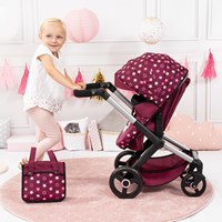 Bayer Chic 2000 carrito de muñecas Xeo burdeos rosa ajustable con bolso-2