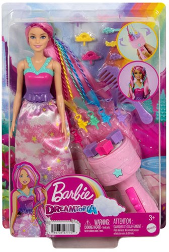 Mattel muñeca Barbie Dreamtopia peinados con accesorios y herramienta de trenzado