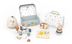 Speedy Monkey caja de juguetes madera FSC con bloques y animal de arrastre 30x20x10,5cm