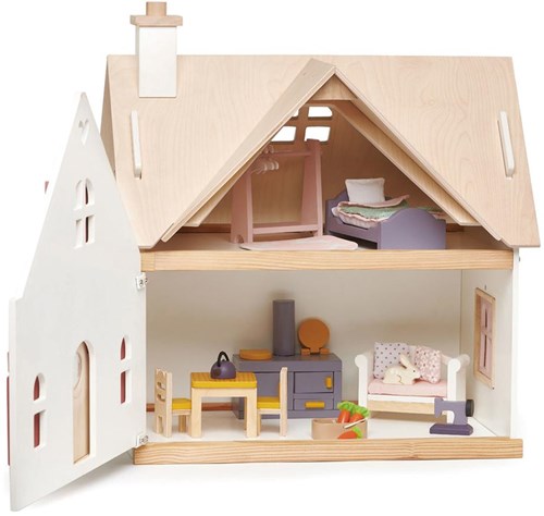 Tender Leaf casa de muñecas de madera Cottage Cottontail con muebles-3
