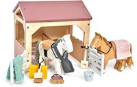 Tender Leaf establo de juguete con ponis - set de mascotas de madera para niños