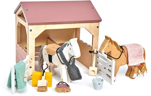 Tender Leaf establo de juguete con ponis - set de mascotas de madera para niños