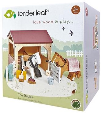 Tender Leaf establo de juguete con ponis - set de mascotas de madera para niños-3