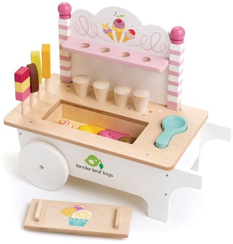 Tender Leaf carrito de helados de madera - juguete heladería con accesorios