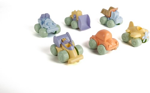 Dantoy coches de juguete - Set de vehículos reciclados pastel 17cm