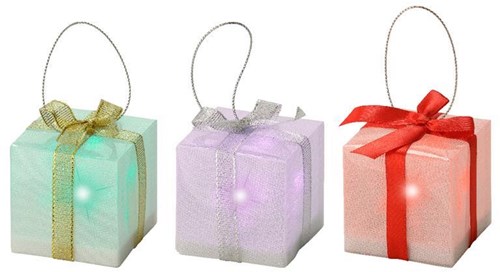 Lumineo adorno navideño regalo LED multicolor con purpurina 5x5x5 cm