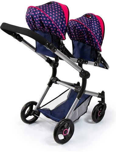 Bayer Chic 2000 cochecito gemelar para muñecas azul y rosa-3