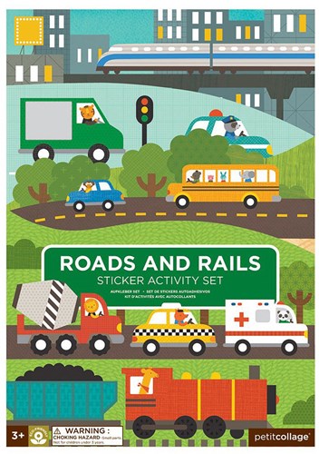 Petit Collage libro de pegatinas juguete - Set de pegatinas reutilizables carreteras y vías