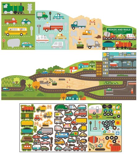 Petit Collage libro de pegatinas juguete - Set de pegatinas reutilizables carreteras y vías-2