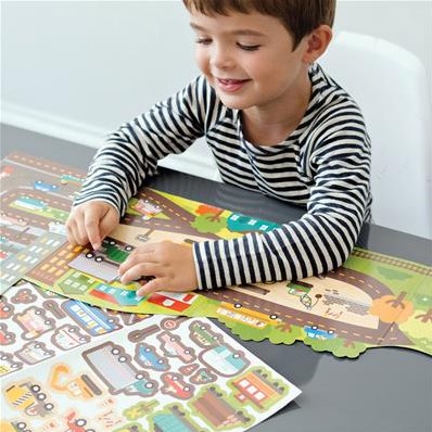 Petit Collage libro de pegatinas juguete - Set de pegatinas reutilizables carreteras y vías-3