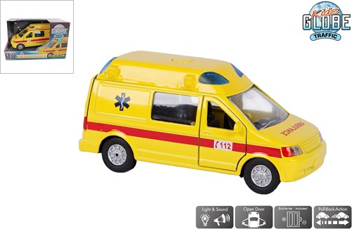 Kids GLOBE ambulancia coche de juguete die cast con luz y sonido 13cm