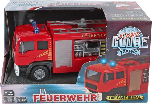 Kids GLOBE camión de bomberos juguete die cast luz sonido 13cm-3