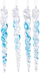 Decoris adorno navideño carámbano plástico azul purpurina 15cm set de 4 colgantes