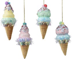 Decoris adorno navideño helado terciopelo 15cm decoración con purpurina
