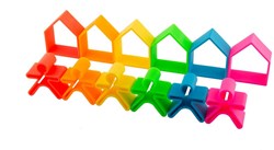 Dena set de juguetes de silicona - niños y casas - colores neón