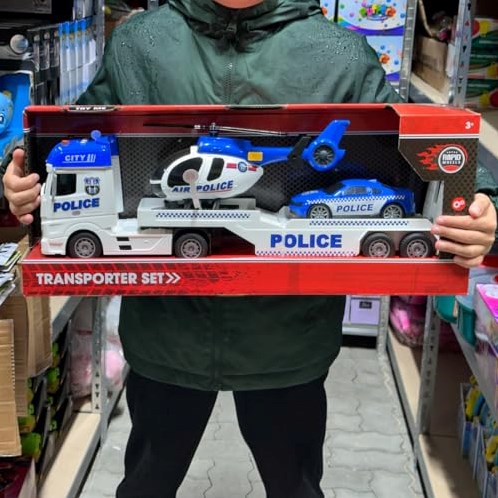 Rapid Wheels transportador de coches de juguete policía con coche y helicóptero luz y sonido-2