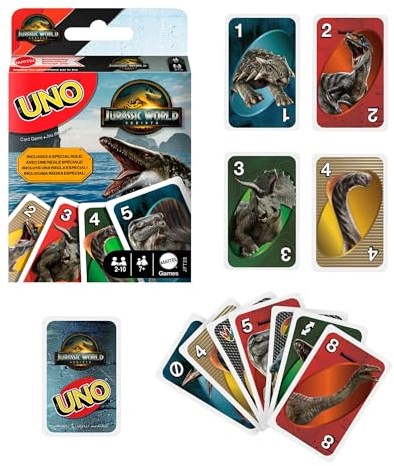 Mattel UNO juego de cartas Jurassic World Rebirth - juego familiar con dinosaurios-2