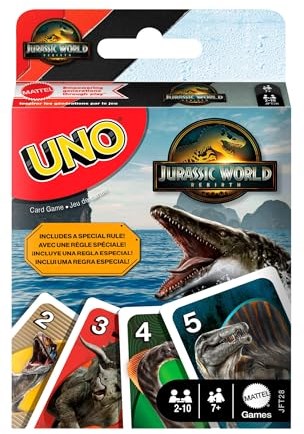 Mattel UNO juego de cartas Jurassic World Rebirth - juego familiar con dinosaurios