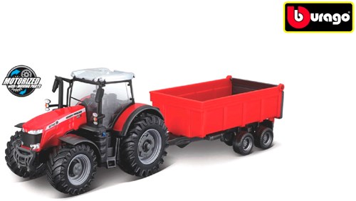 Bburago tractor Massey Ferguson juguete remolque basculante fricción rojo negro 10 cm