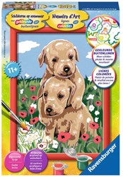 Ravensburger pintar por números cachorros abrazados set de pintura