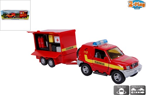 2-Play camión de bomberos de juguete con remolque diecast 25 cm rojo