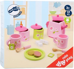 Small Foot juego de té de madera rosa verde 17 piezas para niños