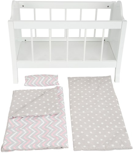 Small Foot cama de muñecas de madera blanca con ropa de cama - juguete cama muñeca-3