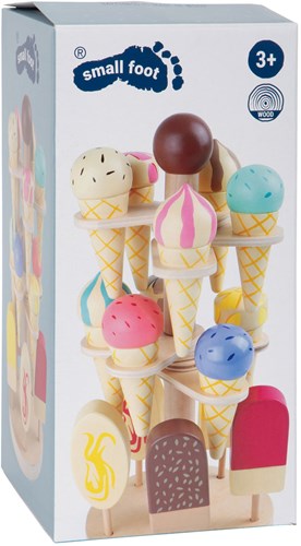Small Foot helado de juguete de madera - soporte de helados móvil, 16 piezas