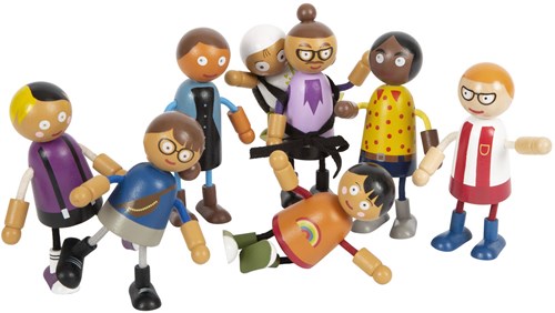 Small Foot familia de muñecos de madera flexibles con bebé - juguete para casa de muñecas-3
