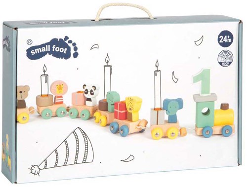 Small Foot tren de cumpleaños de madera animales - juguete de madera colorido